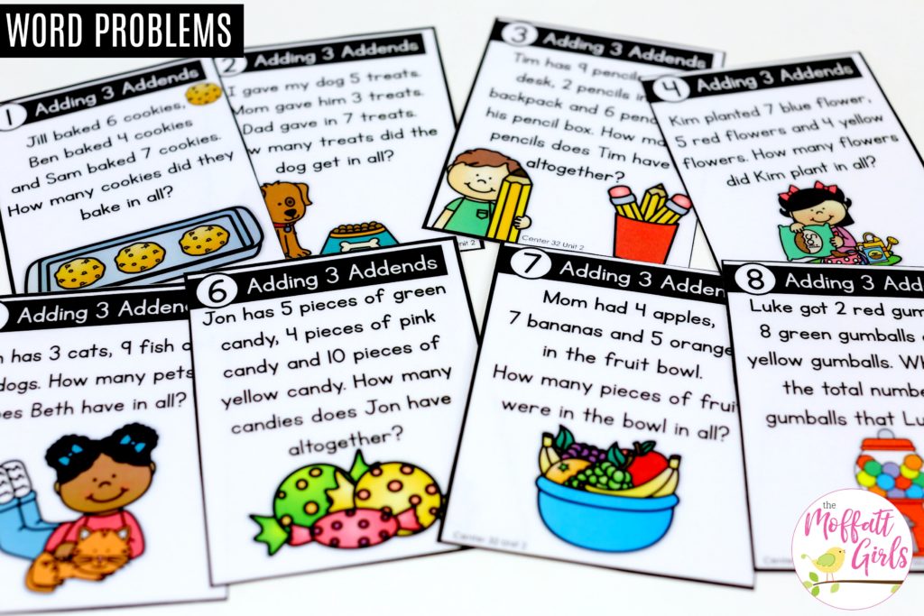 Word Problems 3 Addends: This fun 1st Grade Math activity helps students practice addition in a hands-on way!