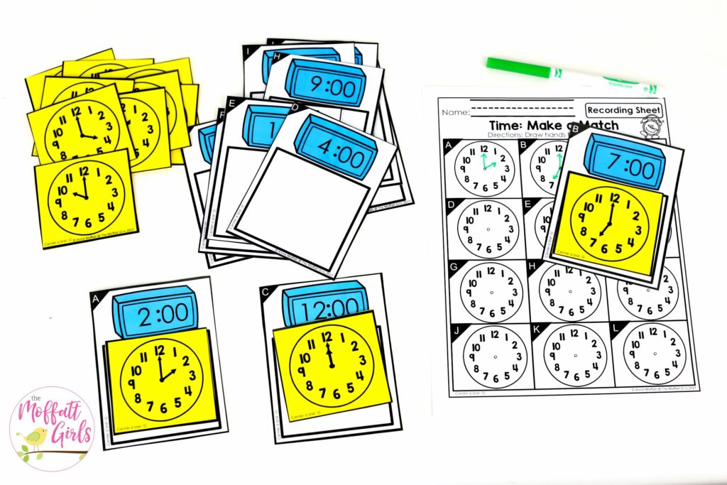 Clocks- Make a Match: This fun Kindergarten Math activity helps students tell time in a hands-on way!