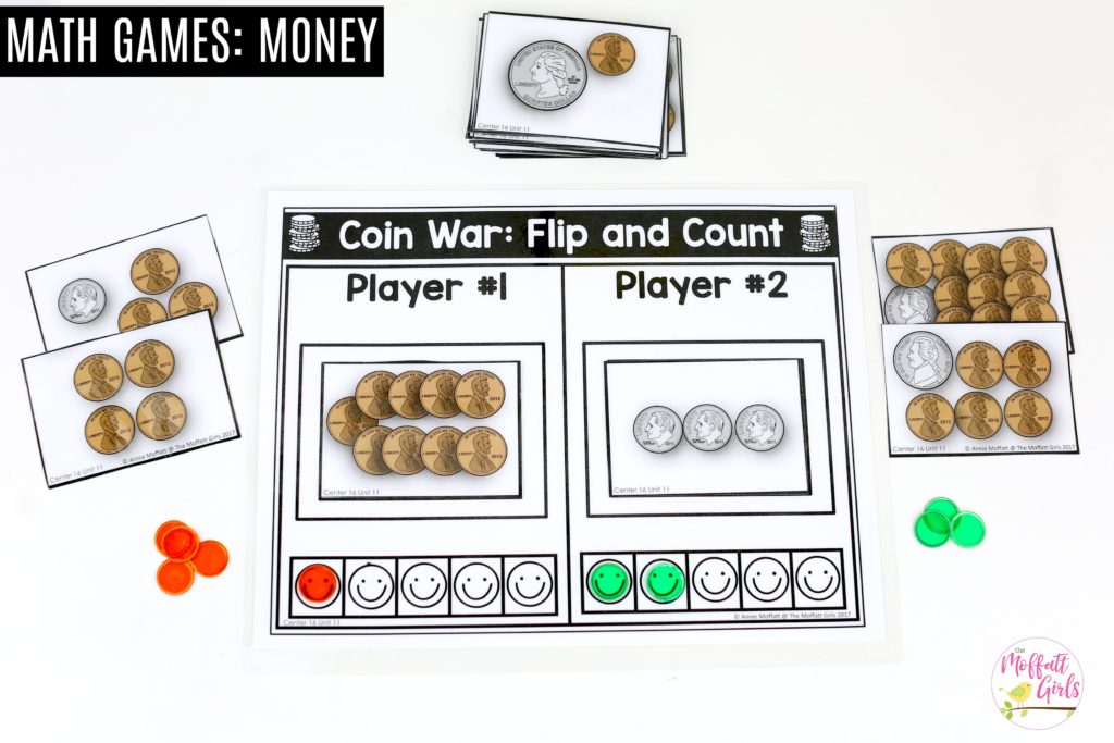 Coin War- Flip and Count: This fun Kindergarten Math activity helps students identify and count money in a hands-on way!