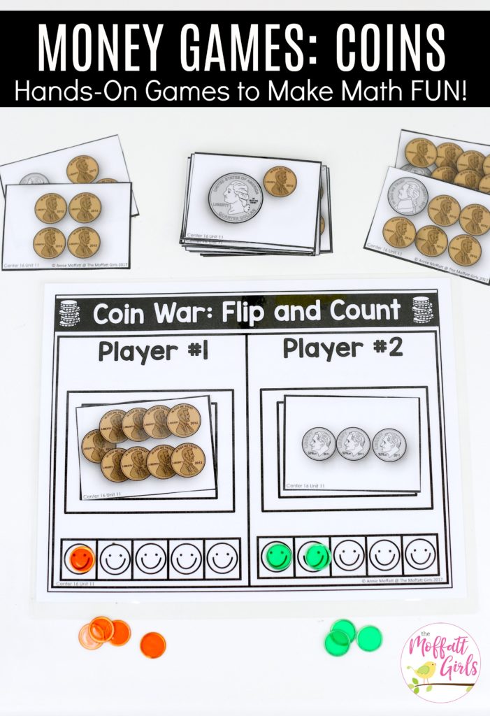 Coin War- Flip and Count: This fun Kindergarten Math activity helps students identify and count money in a hands-on way!