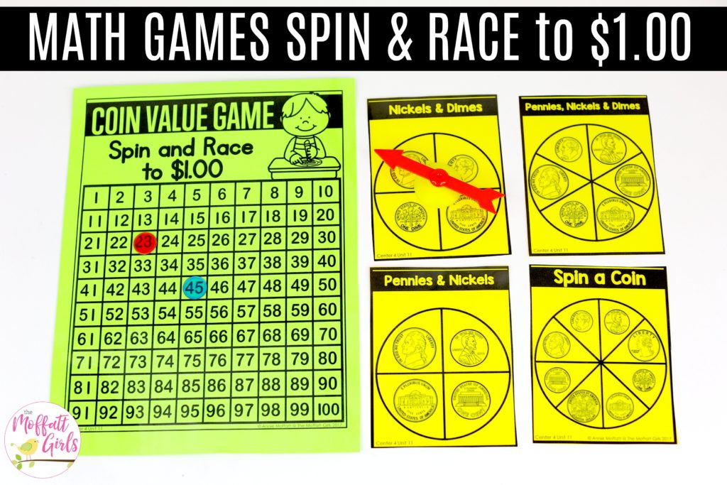 Spin & Race to $1.00: This fun Kindergarten Math activity helps students identify and count money in a hands-on way!