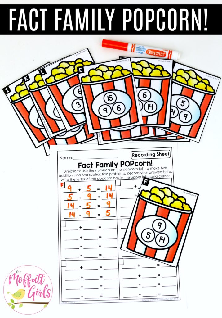 Fact Family POPcorn: This fun 1st Grade Math activity helps students practice subtraction in a hands-on way!