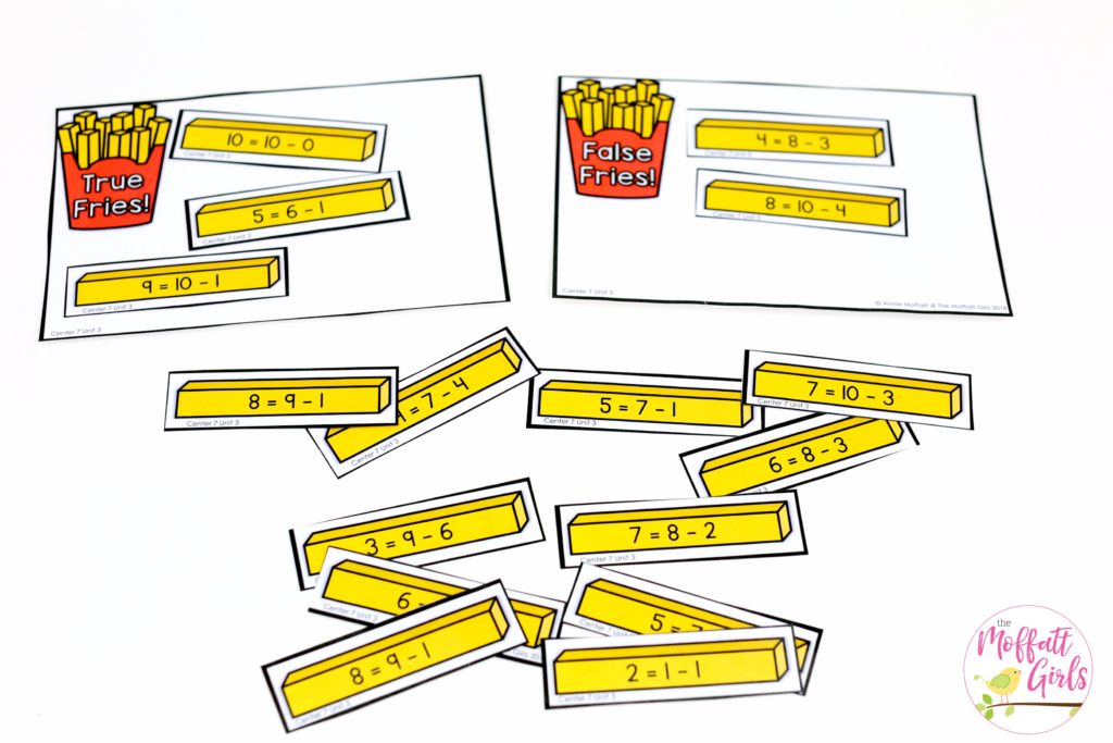 True and False Fries: This fun 1st Grade Math activity helps students practice subtraction in a hands-on way!