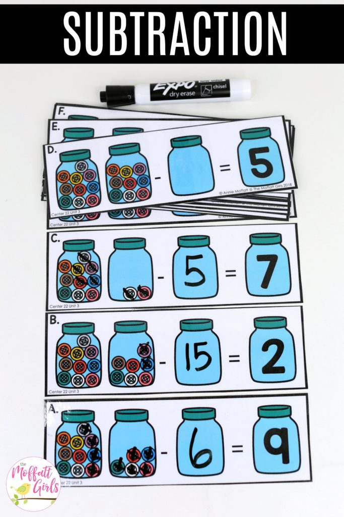 Button Subtraction: This fun 1st Grade Math activity helps students practice subtraction in a hands-on way!