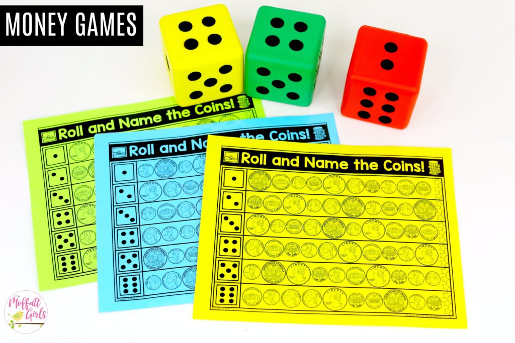 Roll and Name the Coins: This fun Kindergarten Math activity helps students identify and count money in a hands-on way!