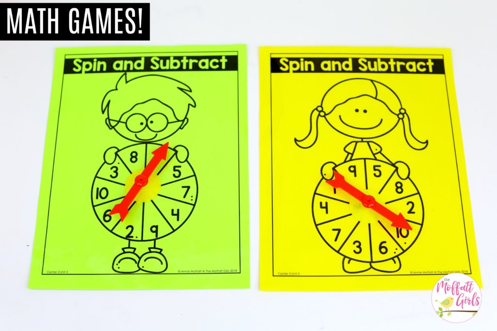 Spin and Subtract: This fun 1st Grade Math activity helps students practice subtraction in a hands-on way!