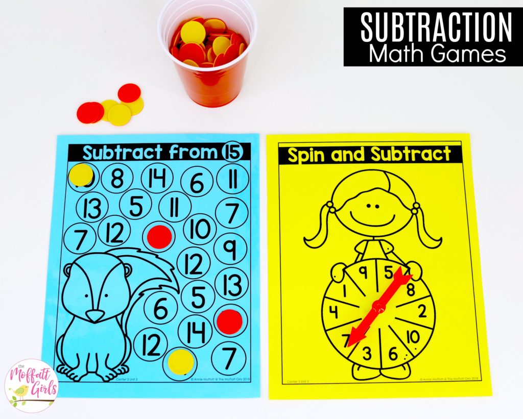 Spin and Subtract: This fun 1st Grade Math activity helps students practice subtraction in a hands-on way!