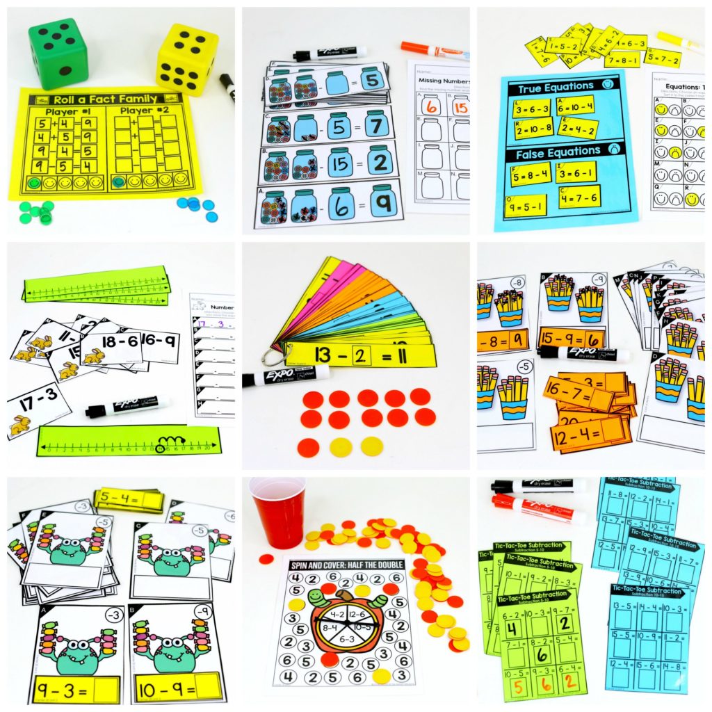 These fun 1st Grade Math activities help students practice subtraction in a hands-on way!