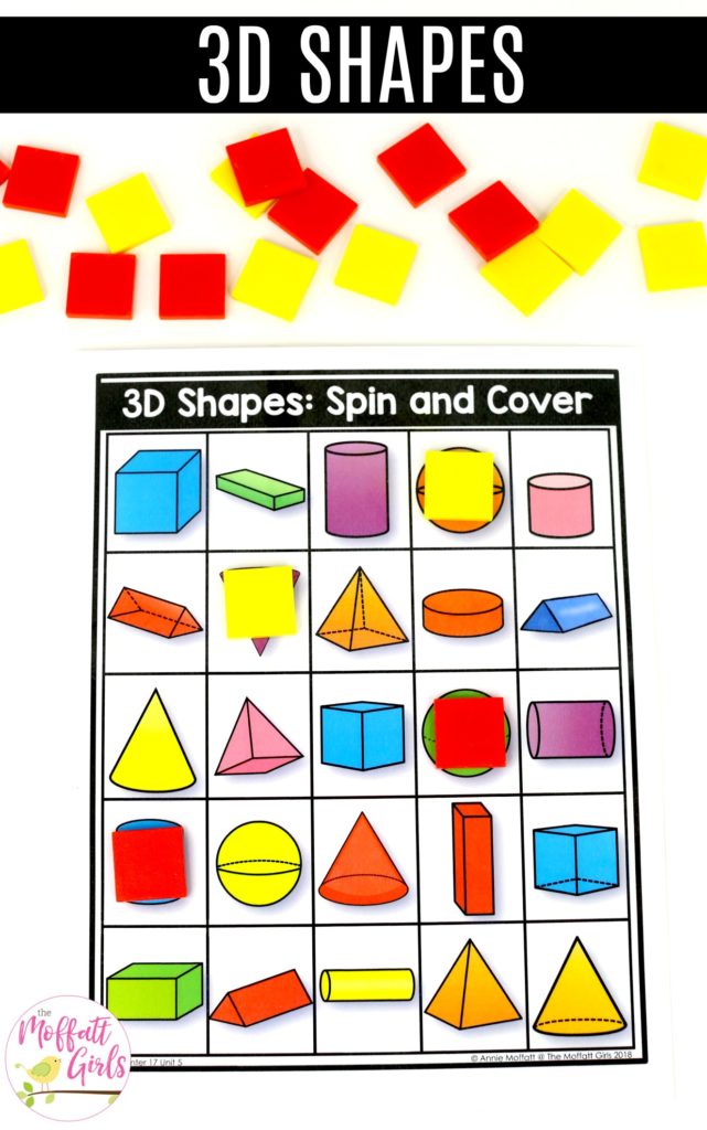 Shapes- Spin and Cover: These fun 1st Grade Math activities help students understand basic geometry with the use of shapes and fractions in a hands-on way!
