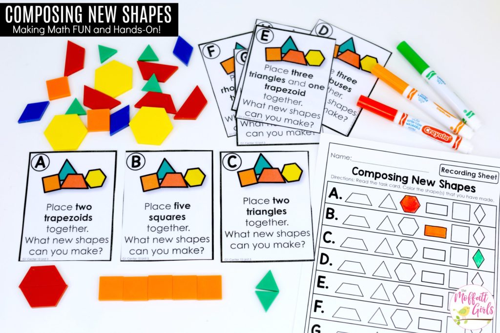 Composing New Shapes: These fun 1st Grade Math activities help students understand basic geometry with the use of shapes and fractions in a hands-on way!