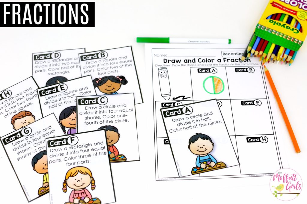 Draw and Color a Fraction: These fun 1st Grade Math activities help students understand basic geometry with the use of shapes and fractions in a hands-on way!