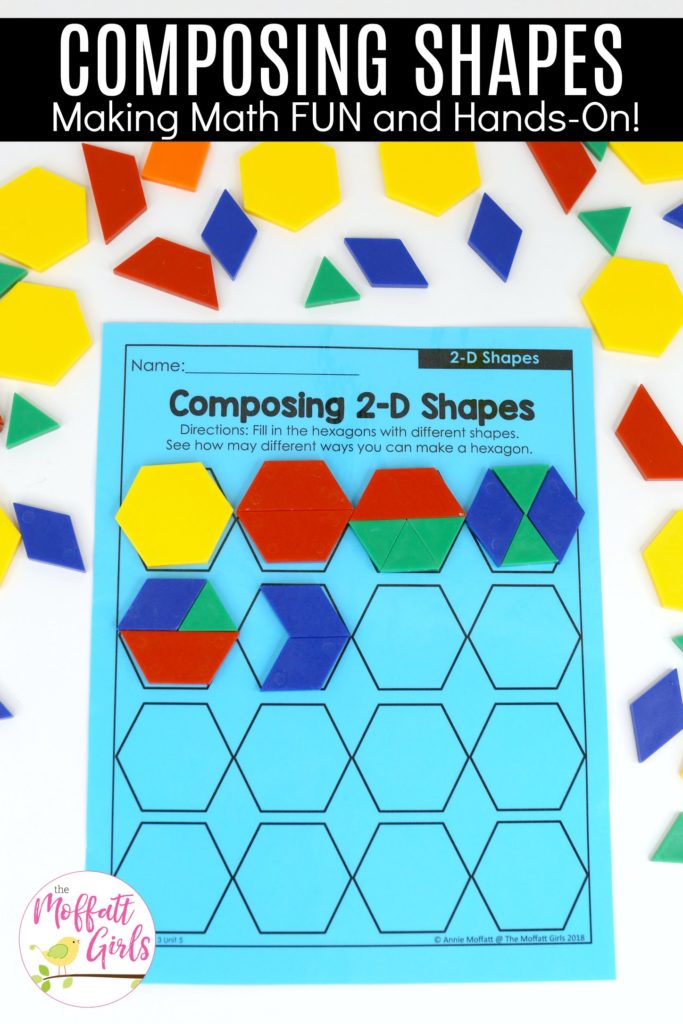 Composing Hexagons: These fun 1st Grade Math activities help students understand basic geometry with the use of shapes and fractions in a hands-on way!