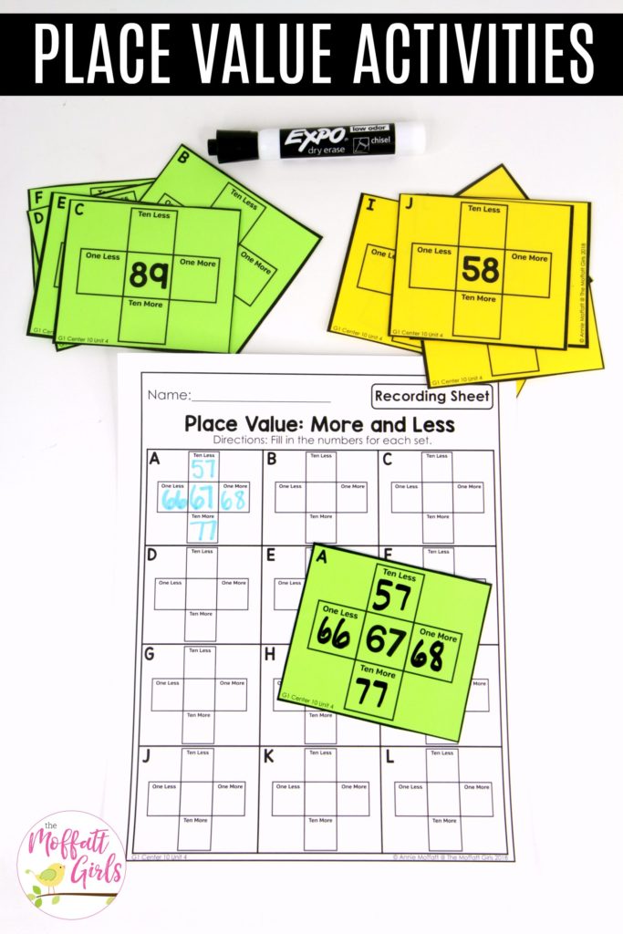 Place Value- More and Less: This fun 1st Grade Math activity helps students understand place values and the meaning of a number in a hands-on way!