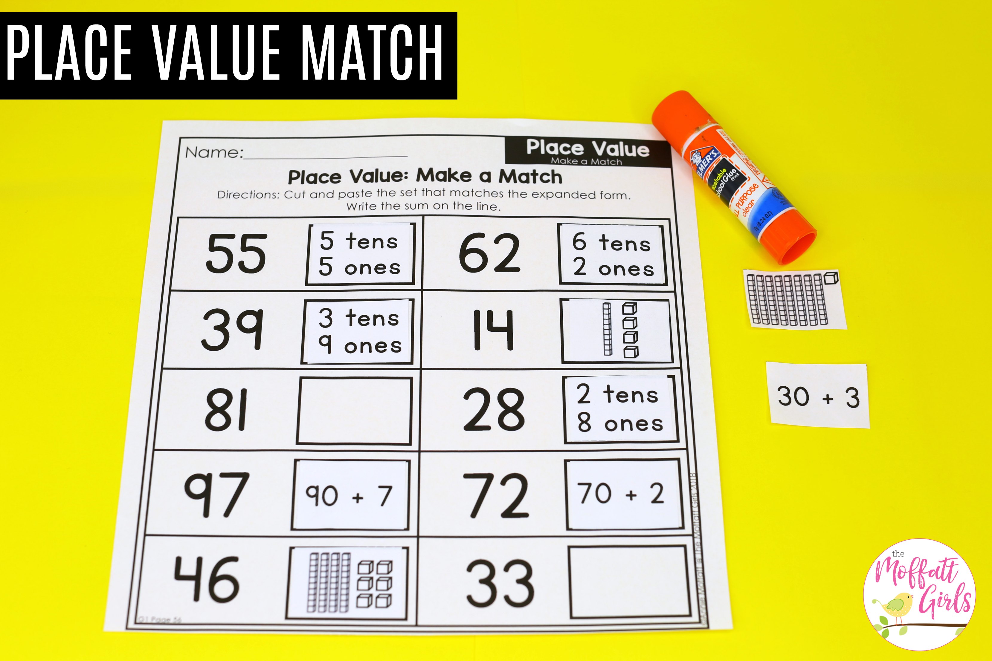 Match cut. 1st Grade Math. Place value. Cut Match and paste.