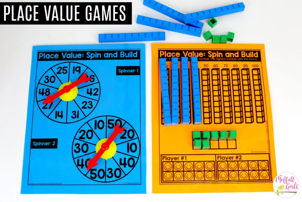 Spin and Build Adding Multiples of 10: This fun 1st Grade Math activity helps students understand place values and the meaning of a number in a hands-on way!