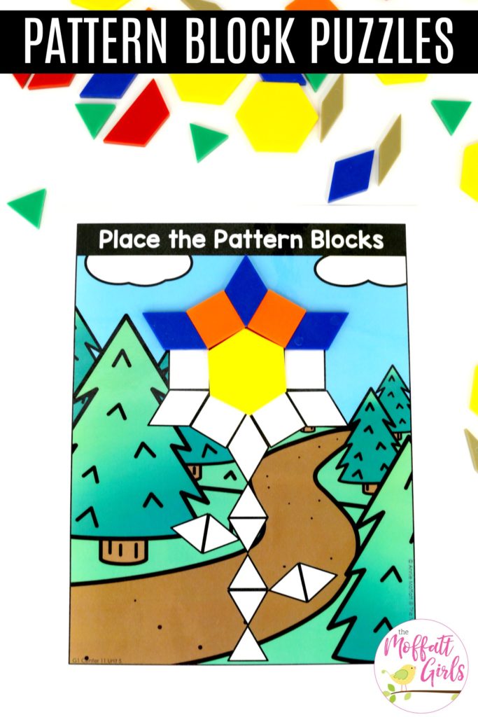 Place the Pattern Blocks with Lines: These fun 1st Grade Math activities help students understand basic geometry with the use of shapes and fractions in a hands-on way!
