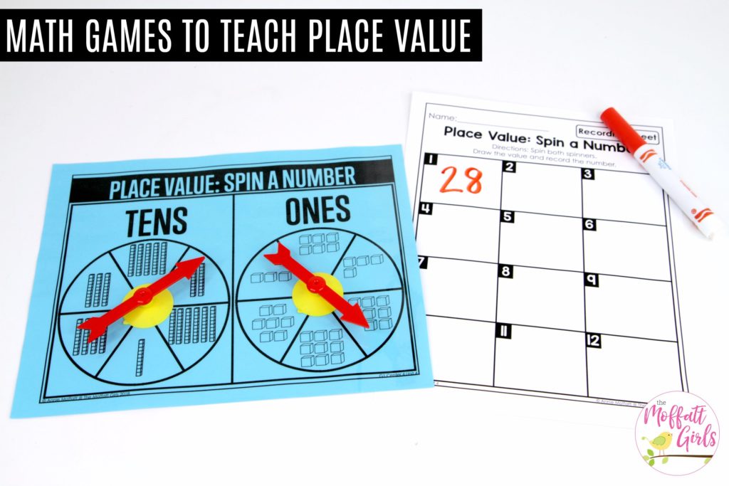 Place Value- Spin A Number: This fun 1st Grade Math activity helps students understand place values and the meaning of a number in a hands-on way!