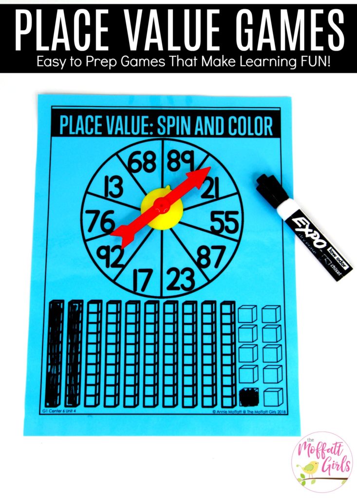 Place Value- Spin and Color: This fun 1st Grade Math activity helps students understand place values and the meaning of a number in a hands-on way!