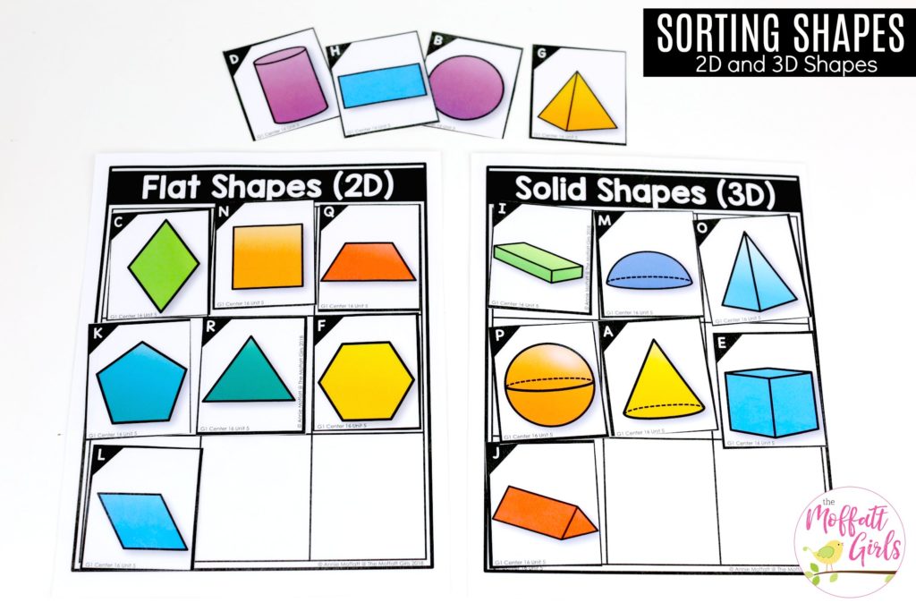 Shapes- 2D or 3D?: These fun 1st Grade Math activities help students understand basic geometry with the use of shapes and fractions in a hands-on way!