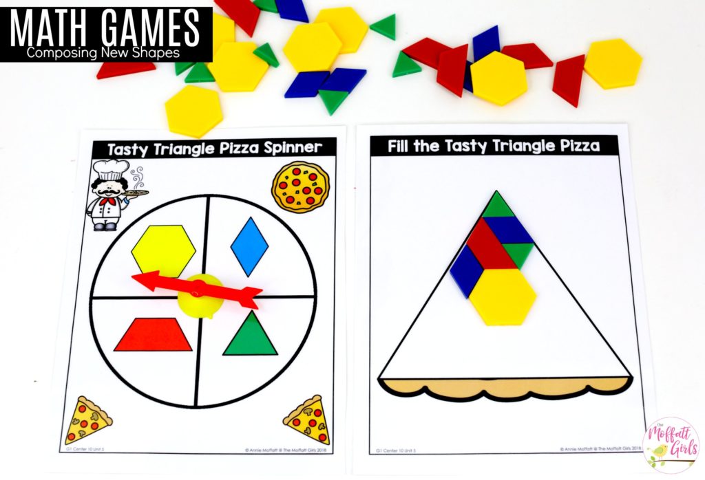 Tasty Shape Pizza and Honey Hive: These fun 1st Grade Math activities help students understand basic geometry with the use of shapes and fractions in a hands-on way!