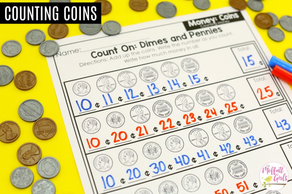 Counting On: Dimes and Pennies- Teach coins in a fun way with these fun first grade worksheets