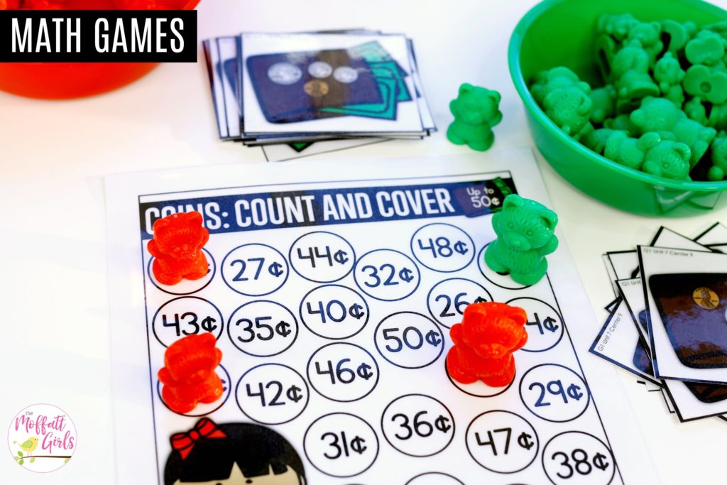 Coins: Count and Cover- Count the coins and cover the value. Fun Math Center for 1st Grade!