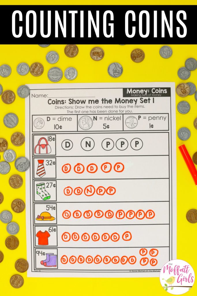 Counting Coins: Show me the Money- Fun math worksheets to teach coins in first grade!