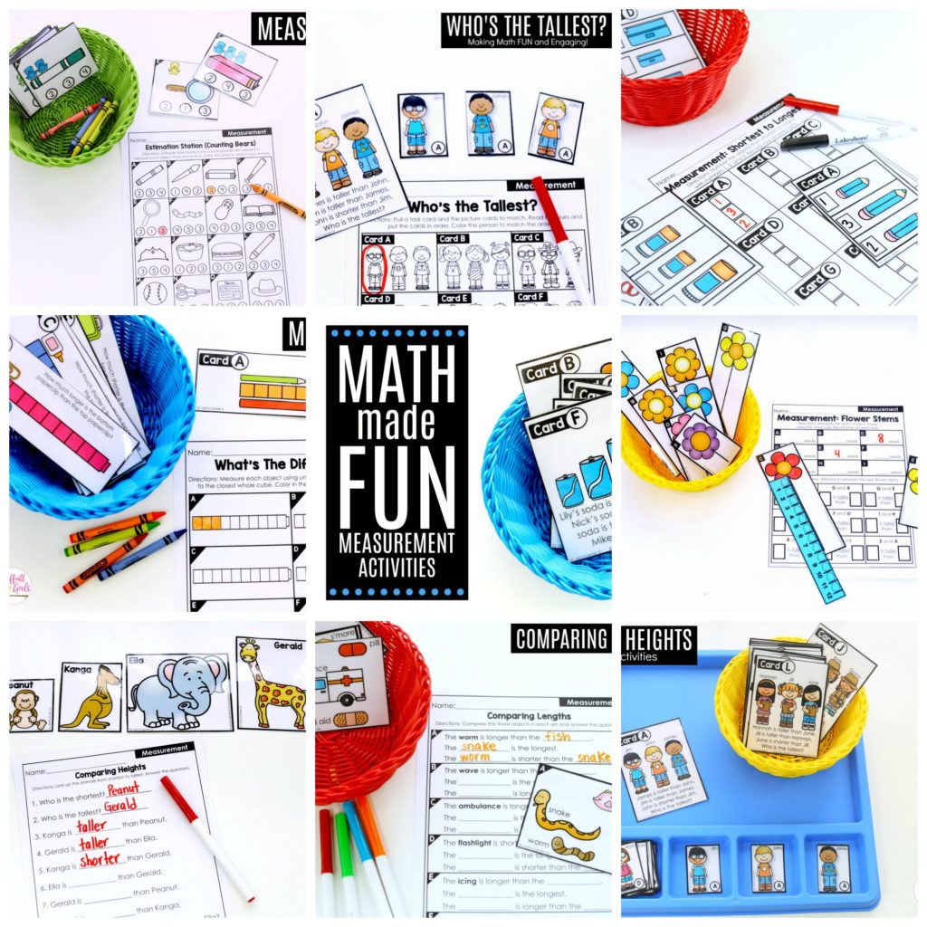 Measurement Math Centers- TONS of fun, hands-on activities to teach first grade students how to measure!