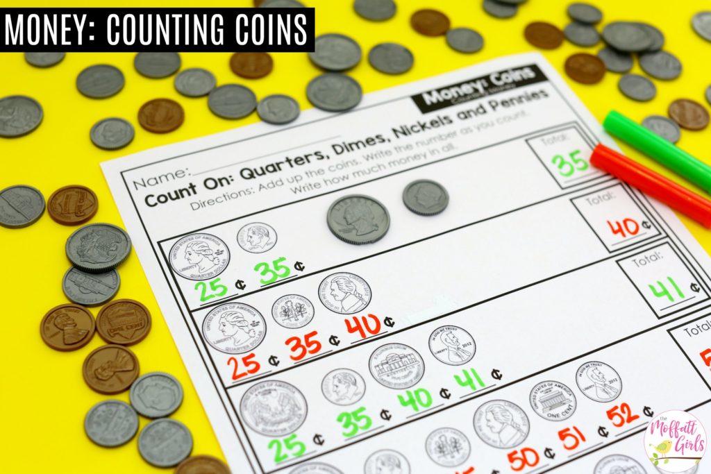 Count On: Quarters, Dimes, Nickels and Pennies- fun math practice sheet for first grade!