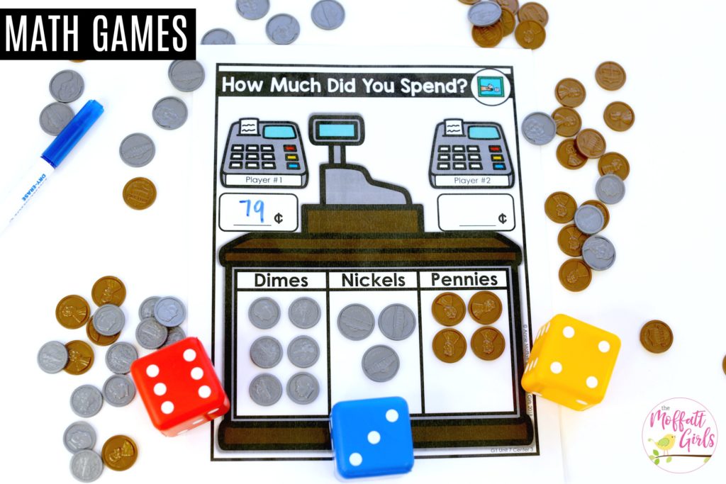 How Much Did You Spend? A FUN math center to teach adding coins in First Grade!