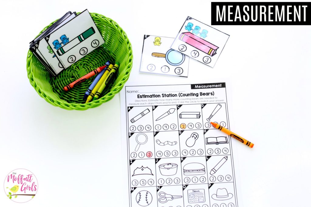 Measurement Estimation using Counting Bears- TONS of fun, hands-on math centers and worksheets to teach first grade students how to measure!