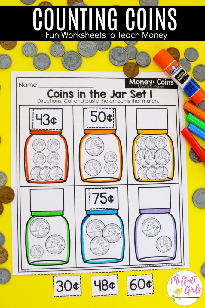 Counting Coins- Fun worksheets to teach money in 1st Grade!
