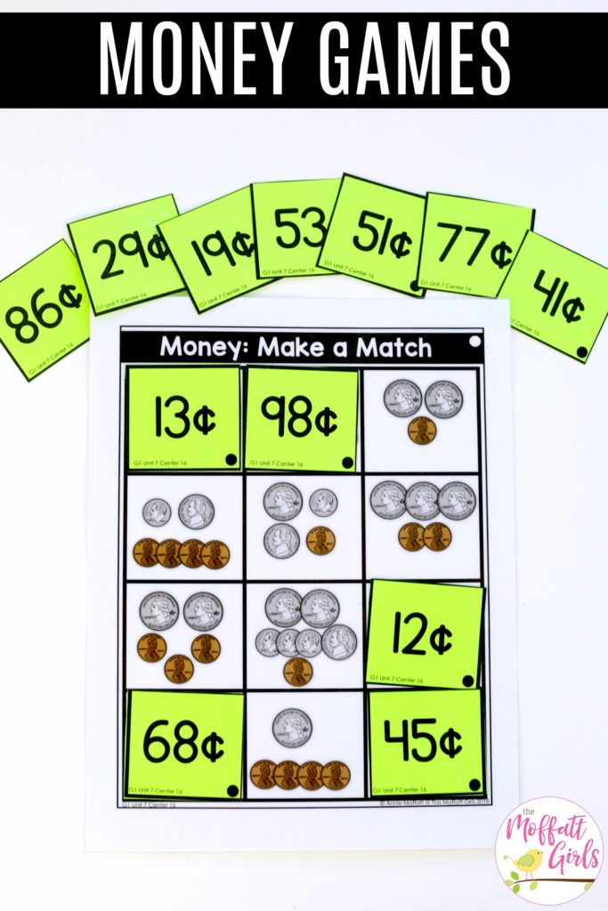 Money: Make a Match- fun math center for first grade to teach counting coins and finding matching values.
