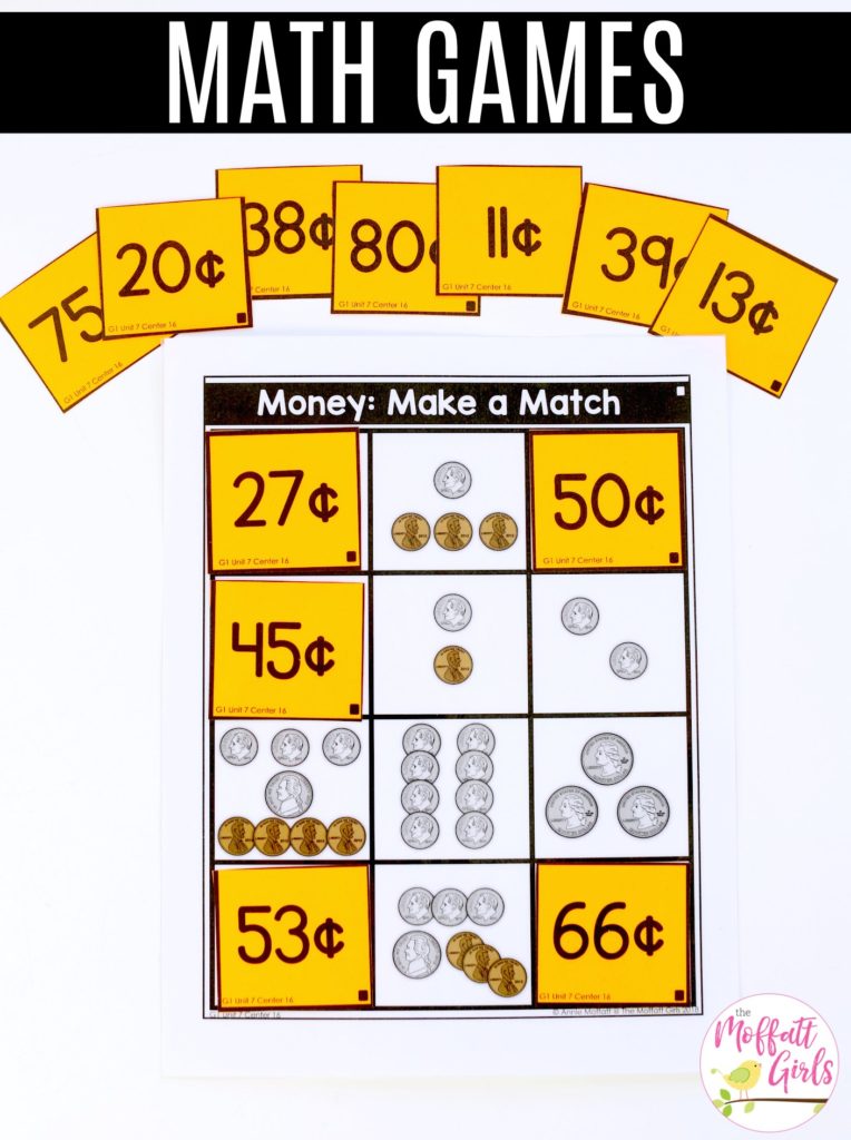 Money: Make a Match- fun math center for first grade to teach counting coins and finding matching values.