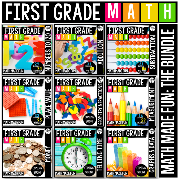 First Grade Math Made Fun: The Bundle- TONS of fun, hands-on math centers and worksheets to teach first grade students how to measure!