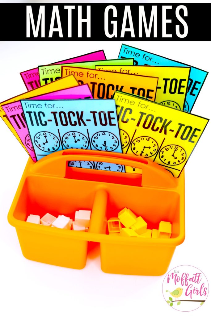 Tic-Tock-Toe, three in a row- Teaching time to the half hour in First Grade is be fun and engaging with these hands-on math centers and practice sheets for 1st Grade!