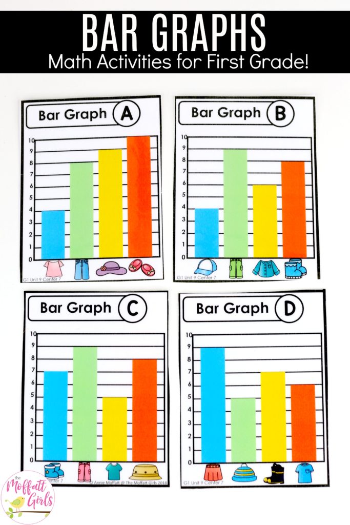 Teaching about Bar Graphs in 1st Grade with fun hands-on math centers!  Graphs and data made fun!