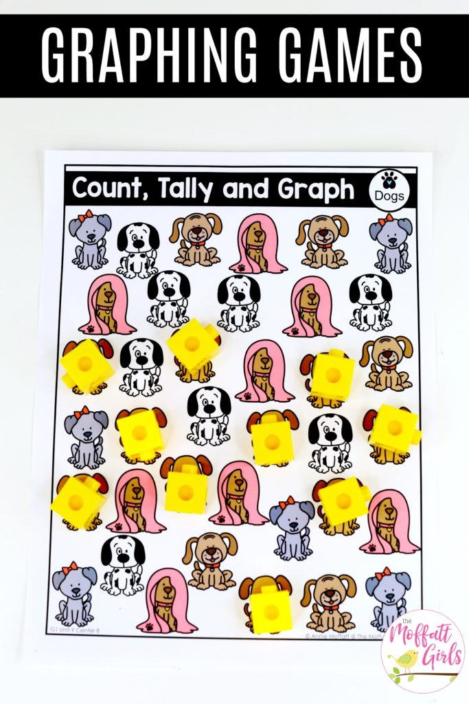 Count, Tally and Graph- Graphing Games in 1st Grade with fun hands-on math centers!  Graphs and data made fun!