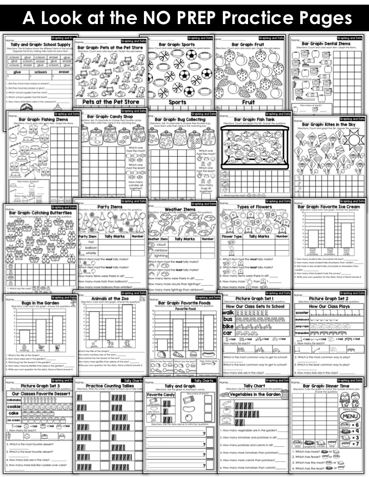 Fun practice pages to teach graphing and data in First Grade