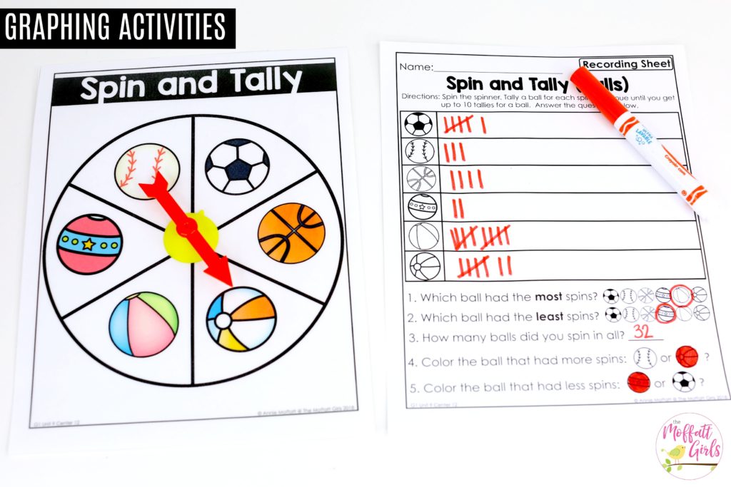Spin and Tally- Fun math games to teach graphs and simple data analysis in 1st Grade!