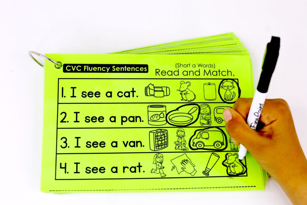 CVC Fluency Sentences- Read the sentence and find the matching picture. Perfect for building fluency in beginning readers!