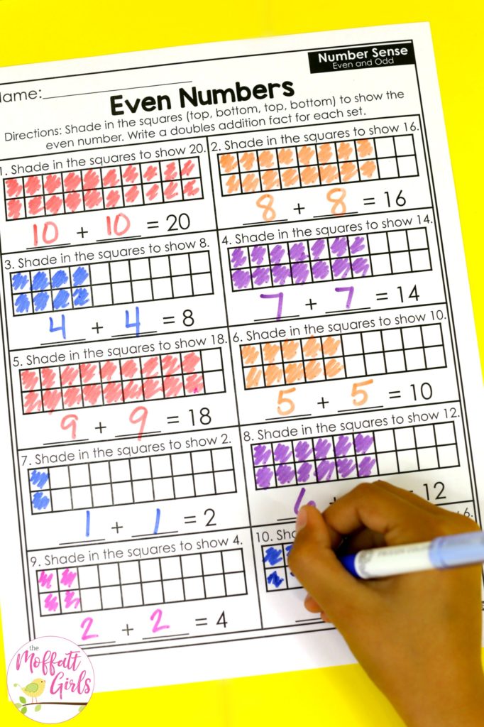 Even Numbers- Write a doubles addition fact for each set of even numbers. Fun math worksheet for second grade!