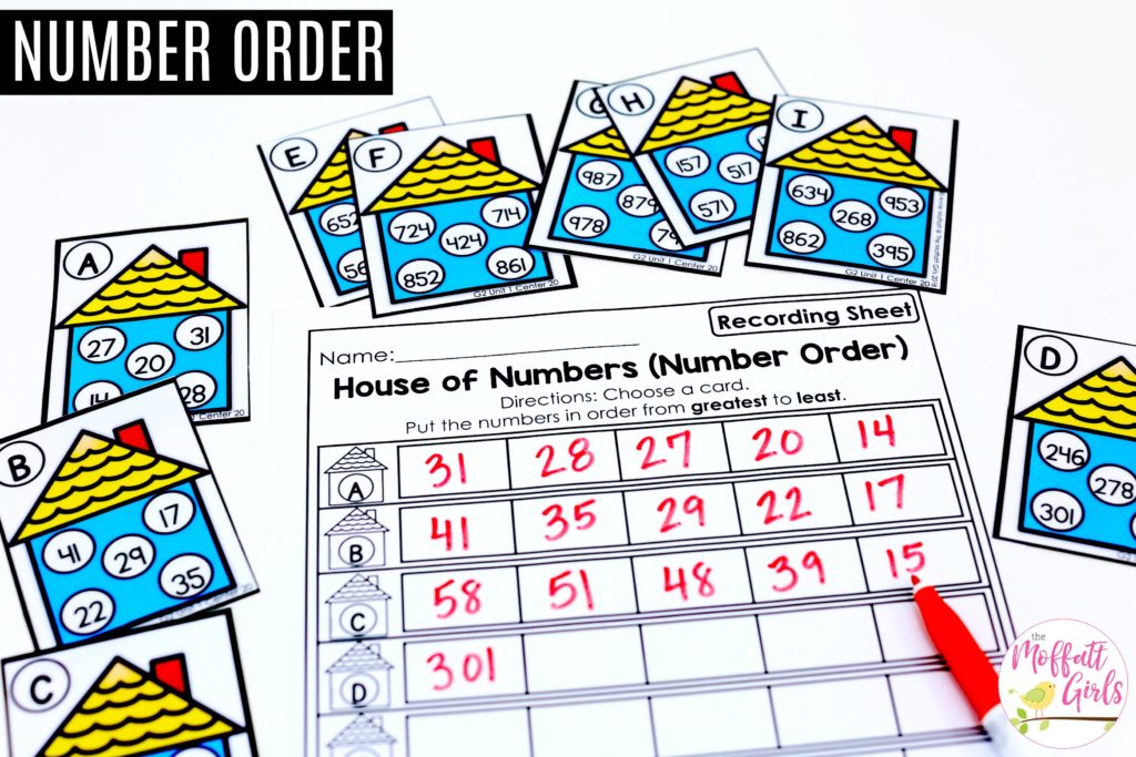 House of Numbers- teach number order using this fun math center for 2nd Grade!