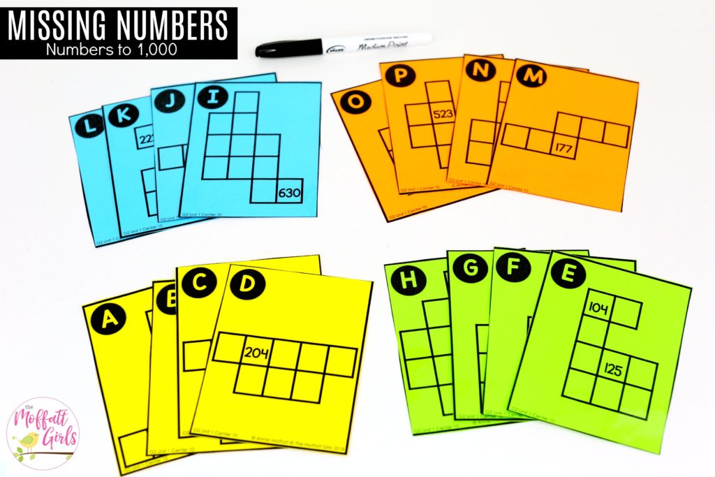 Number Puzzles for numbers up to 1,000. Fill in the missing numbers by identifying one more, one less, ten more and ten less. Fun 2nd grade math center!