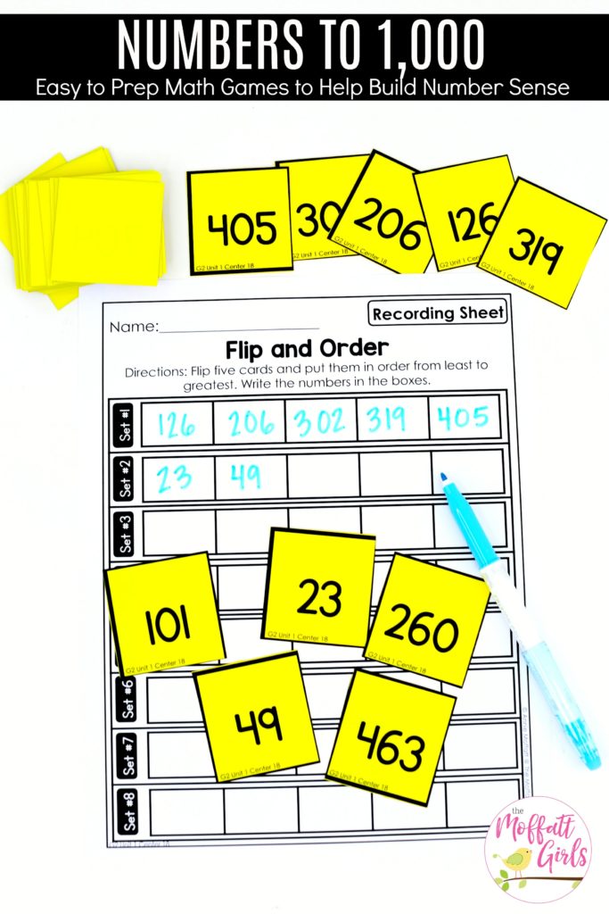 Flip and Order Math Center- Choose 5 cards, and place them in order from least to greatest. Fun math center for 2nd grade!
