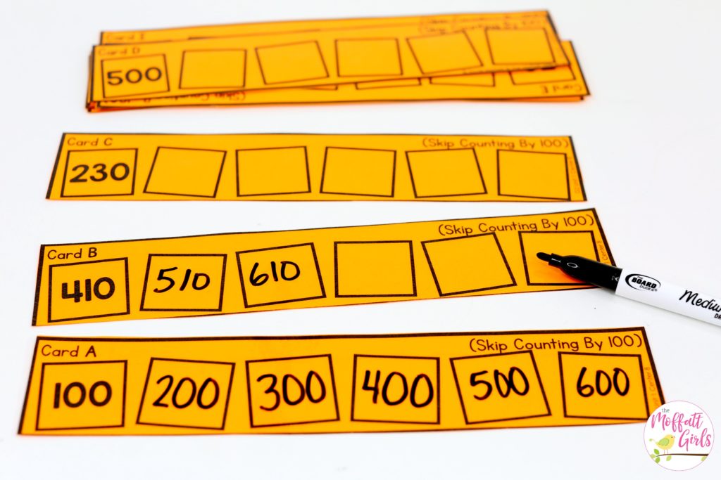 Skip Counting Practice by 100s- laminate and use a dry erase marker for repeated practice! A simple math center for 2nd Grade!