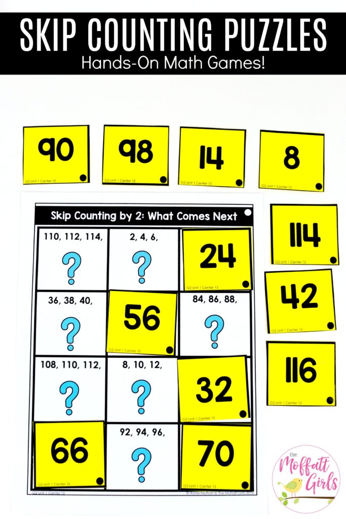 Skip Counting Mystery Puzzle math center for 2nd Grade