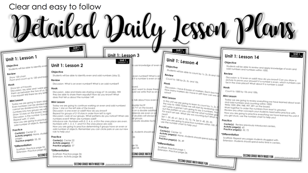 Easy-to-follow outline of the Lesson Plans for Unit 1 in the Math Made Fun Curriculum for 2nd Grade