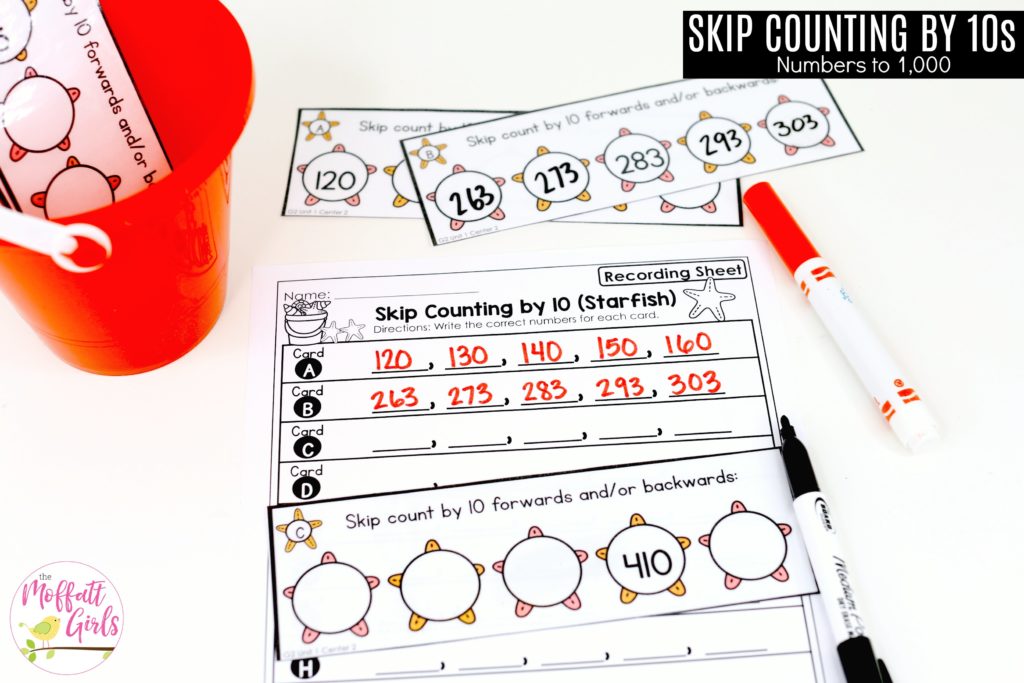 Skip Counting Starfish- Practicing skip counting by 10s made fun! Laminate and use a dry erase marker for multiple use.