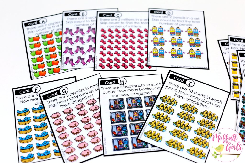 Skip Counting Cards- skip count by 2s, 5s, 10s and 100s with these fun cards. These allow students to visually see the quantities as they are practicing skip counting in 2nd grade!